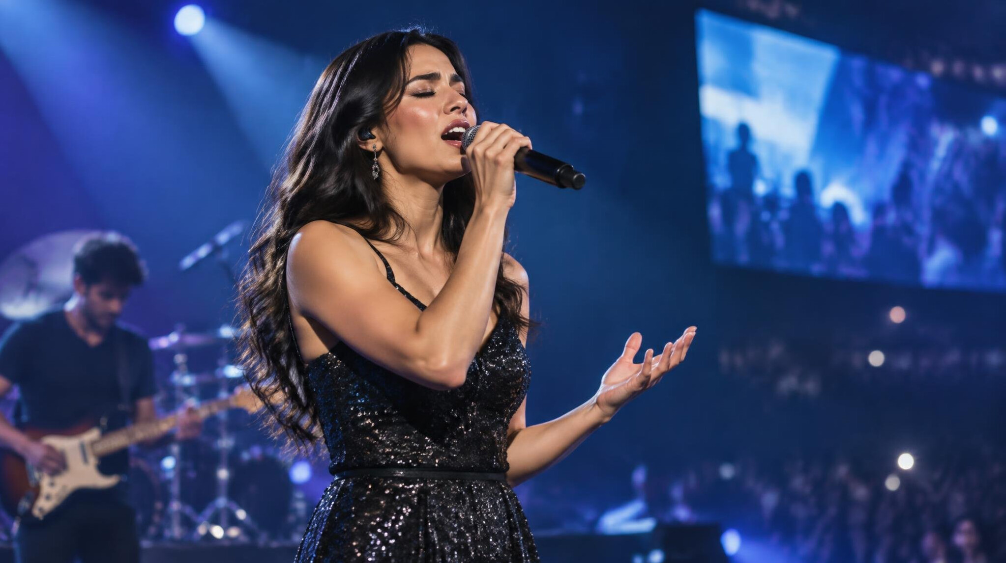 woman singing on stage